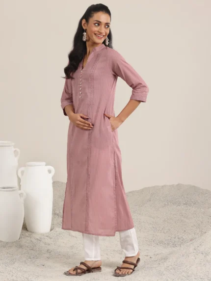 Mauve Printed Cotton Straight Kurta