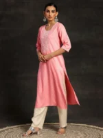 Pink Yoke Design Rayon Straight Kurta - Image 3