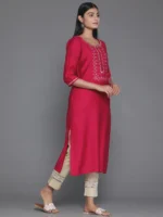 Pink Yoke Design Silk Blend Straight Kurta - Image 2