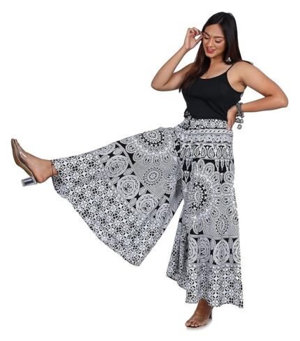 Ibutterfly Women Cotton Printed White & Black Palazzo