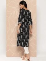 Black Embellished Cotton Straight Kurta - Image 4